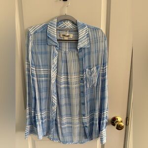 Diane Von Furstenberg DVF Blue and White Carter Plaid Button Down Shirt 4